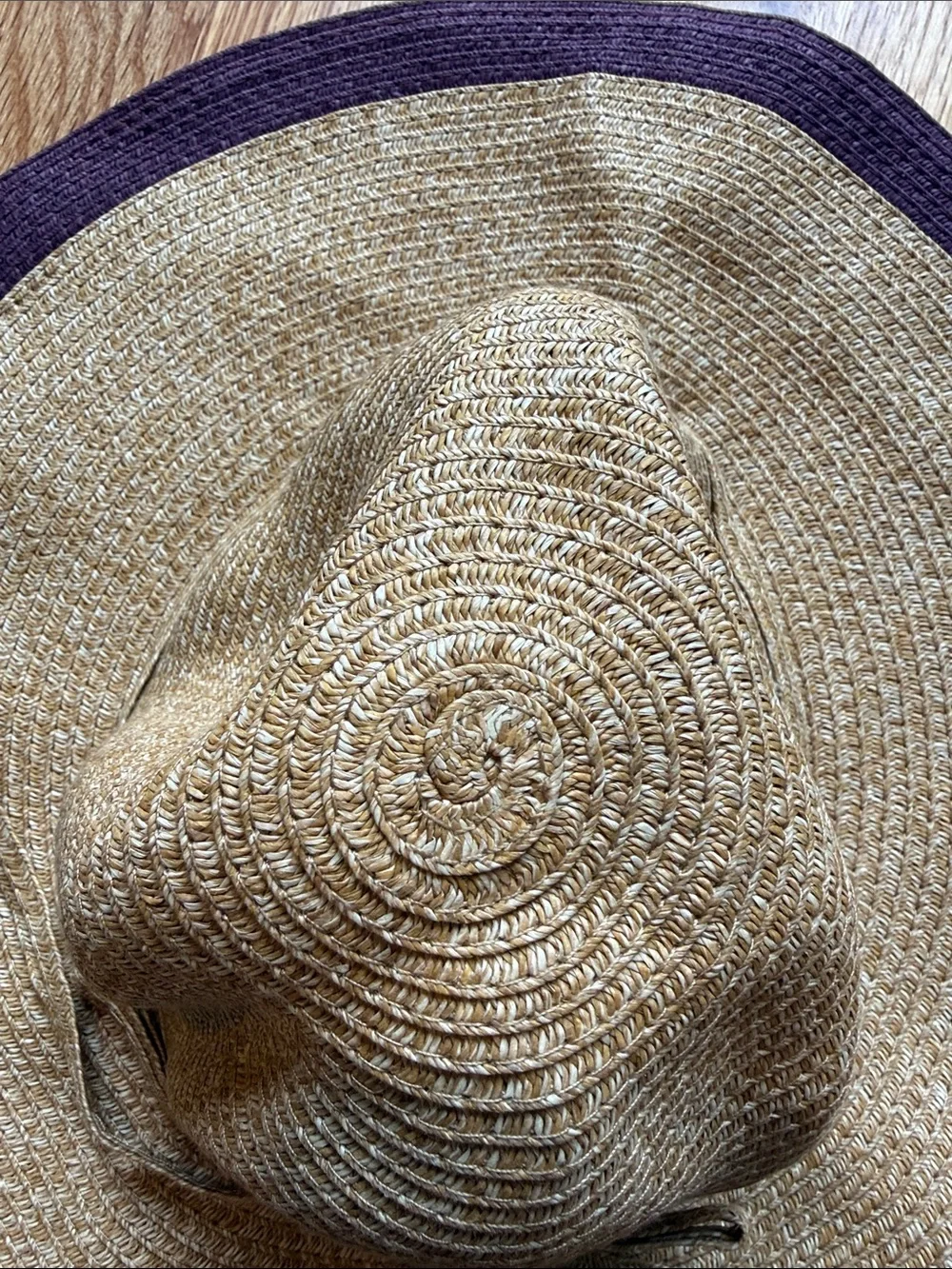 Wide Brim Straw Sun Hat with Purple Trim 100% paper straw